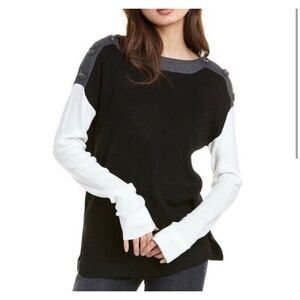 Vince Camuto Button Shoulder Colorblock Pullover Women's M Black Gray Ivory